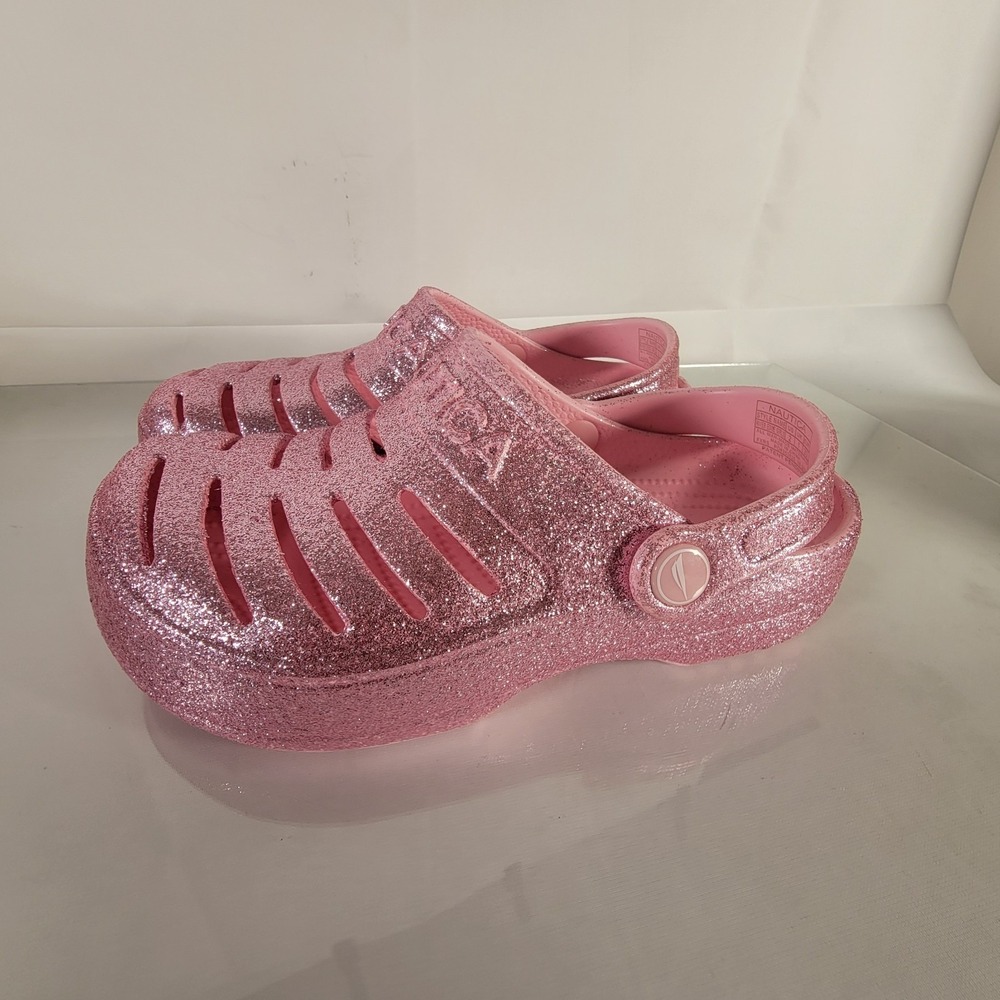 Girls Nautica Rubber Shiny Pink Sparkly Glitter Sandal Slip On Clogs Size 2